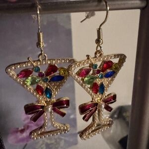Christmas or New Year's Martini Dangle Earrings